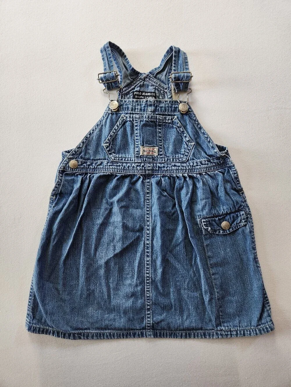 Vintage Kids Polo Ralph Lauren Denim Overalls Dress Sz 3T